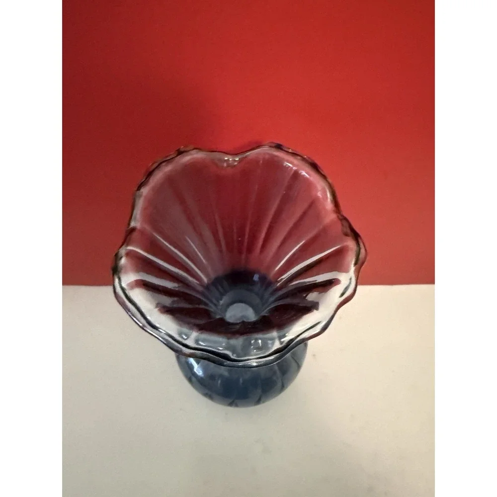 World Market Glass Blue Ruffle Neck Bud Vase Vintage Inspired plant starter root